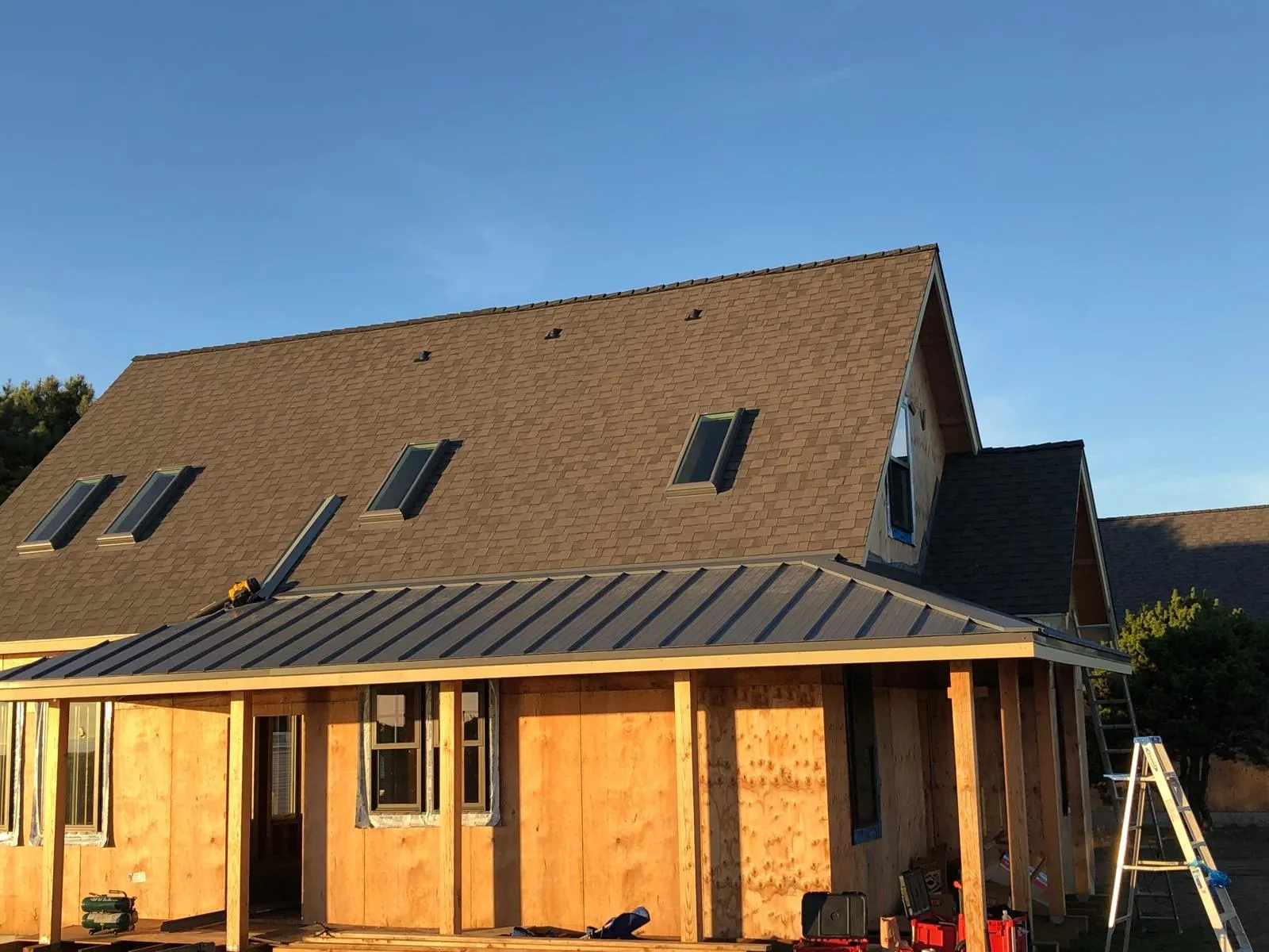 After: Metal porch roof with skylights